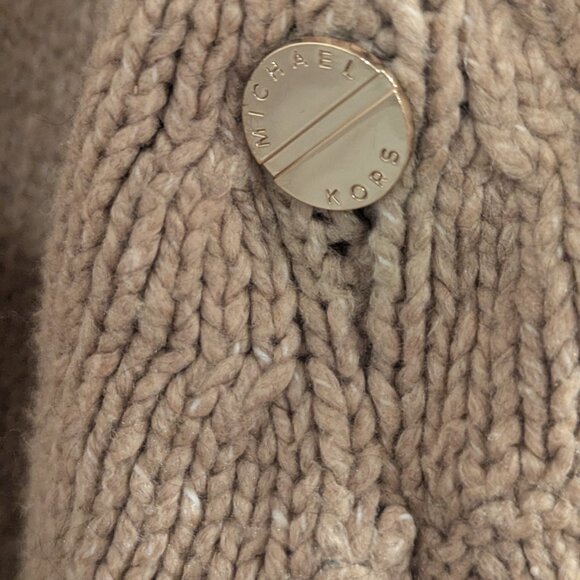 Michael Kors Poncho Sweater Tan/Gold Wool Blend with Gold Tone Logo Accents- L - Picture 2 of 6